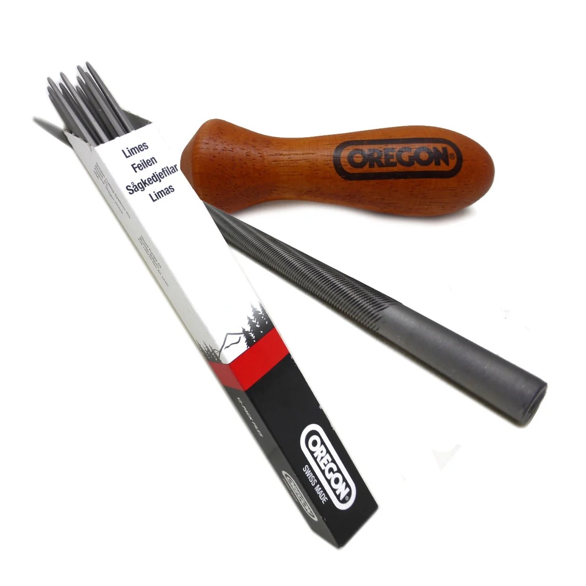 Oregon Double Cut Round Chainsaw Files (12 PK) & Handle (1) / Pitch