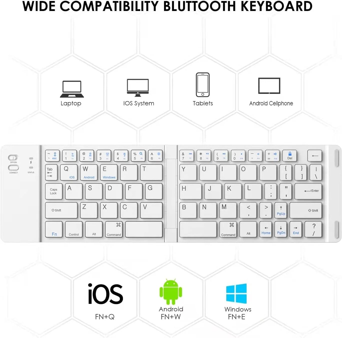 Besunny Folding Keyboard Wireless Bluetooth Keyboard w/ Holder for IOS
