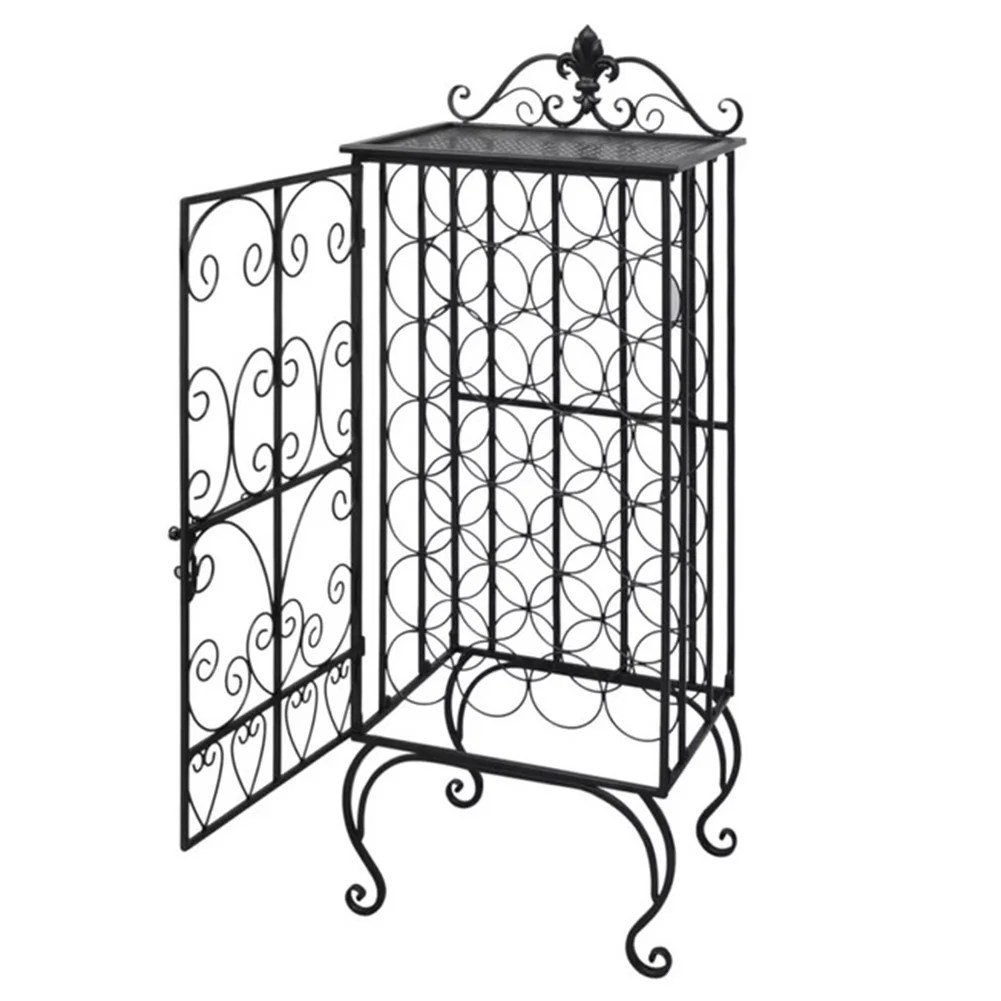 Greensen Wine Rack Decor,Floor Standing Wine Rack for 28 Bottles Metal Organizer Black Wrought