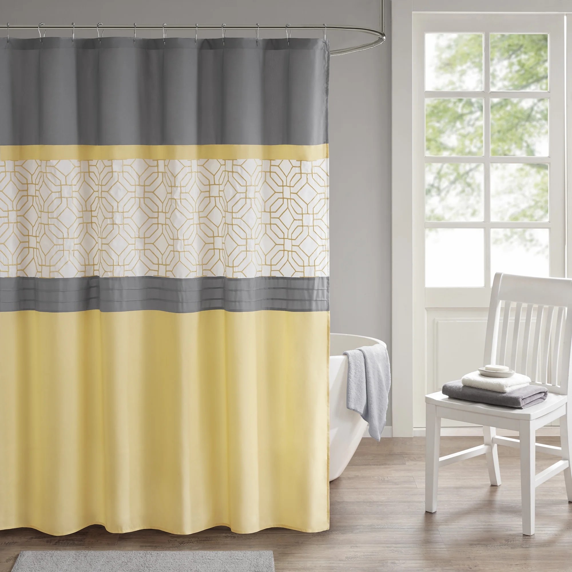 510 Design Merissi Embroidered and Pieced Shower Curtain with Liner 510 Design Merissi Embroidered and Pieced Shower Curtain with Liner