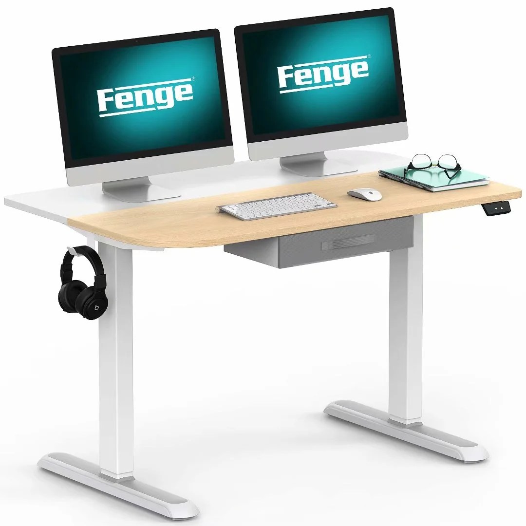 Fenge Height Adjustable Electric Standing Desk with Drawer and Headset