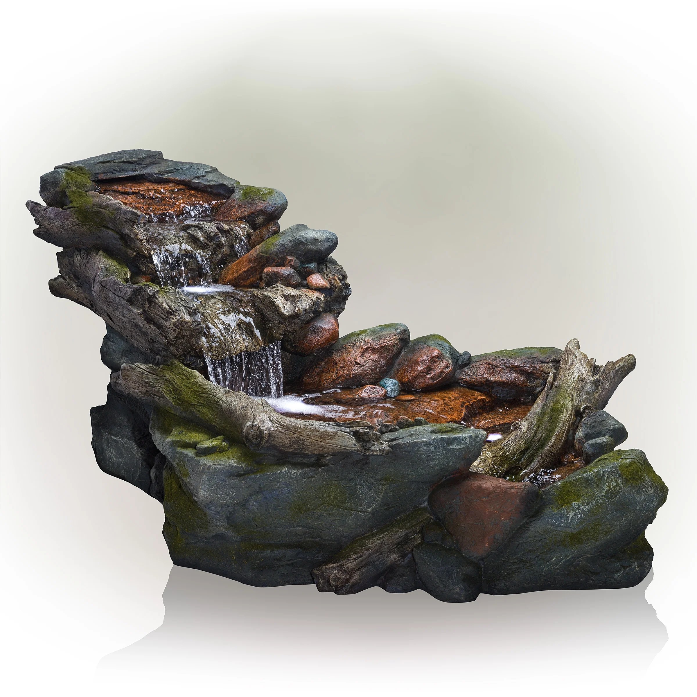 Alpine Corporation Outdoor 3Tier Rainforest Rock Water Fountain with