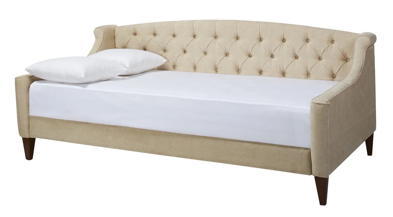 Lucy Upholstered Button Tufted Sofa Bed, Beige