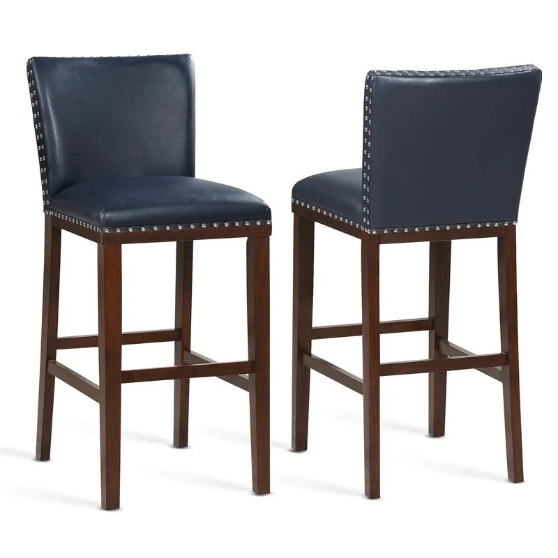 Tiffany Navy Faux Leather and Espresso Finish Bar Stool