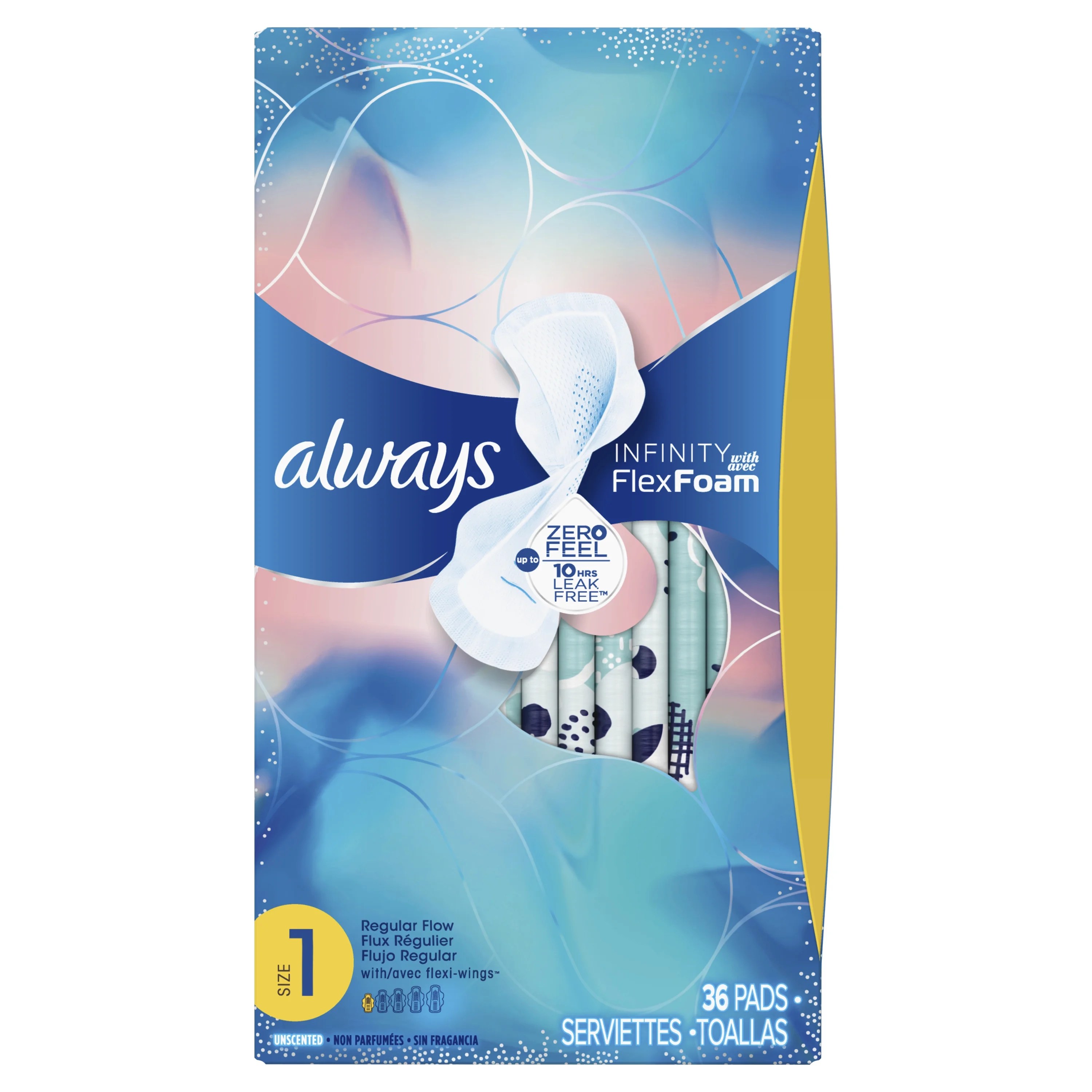 Always Infinity, Size 1 Pads with Wings, Unscented, 36 Ct