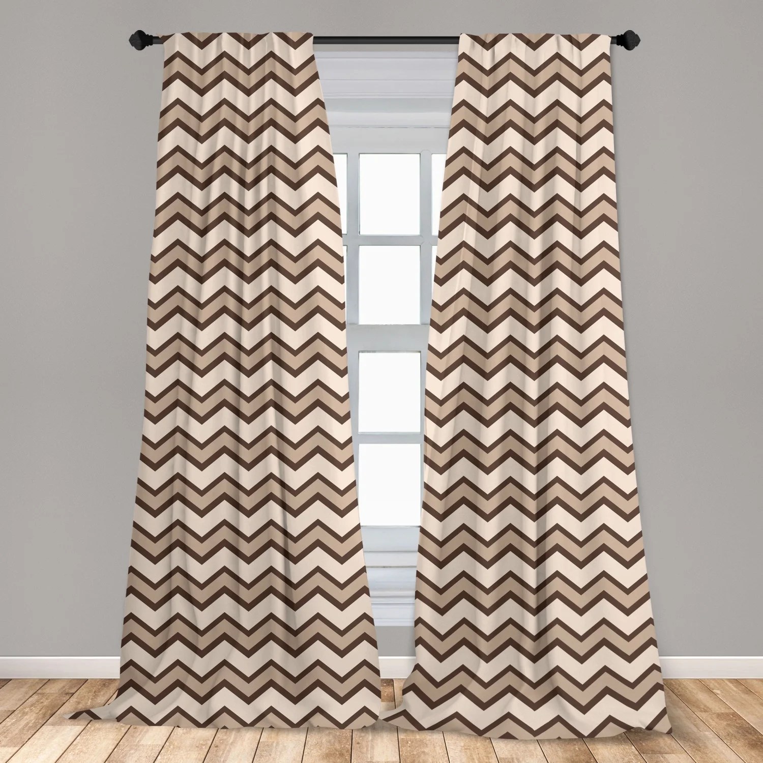 Tan Curtains 2 Panels Set Classic And Fashionable Chevron Zigzag