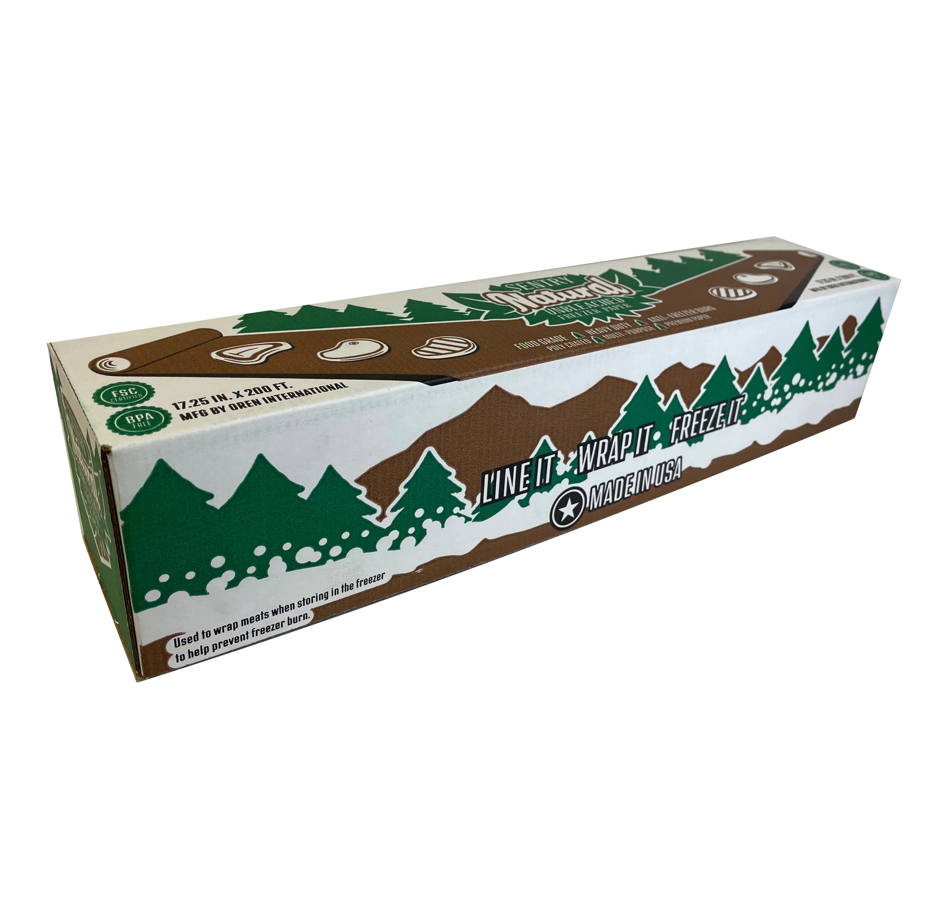 Oren International Natural Freezer Paper Roll With Dispenser Box 17.