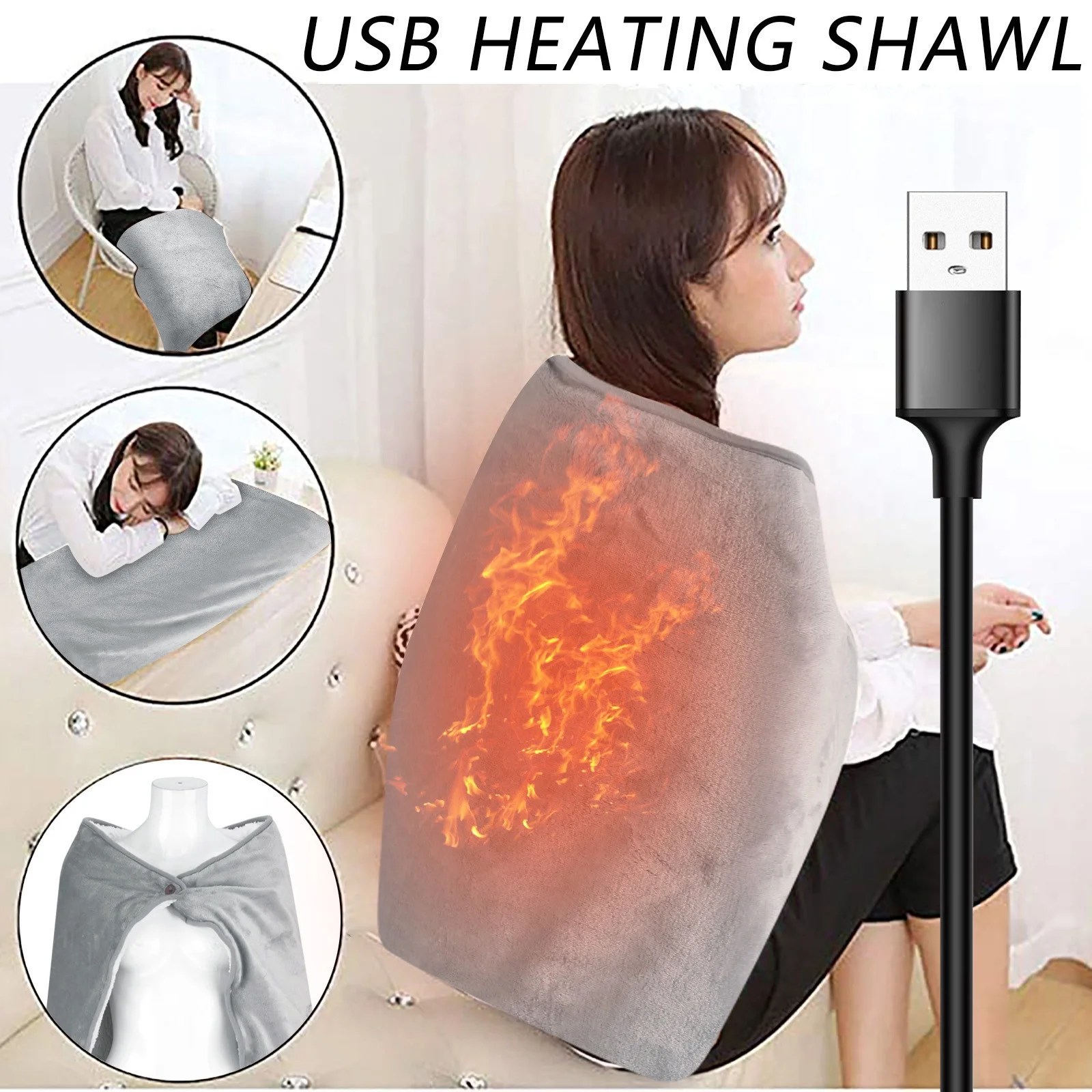 EQWLJWE Portable Heated Blanket USB Heated Electric Warming Shawl Lap