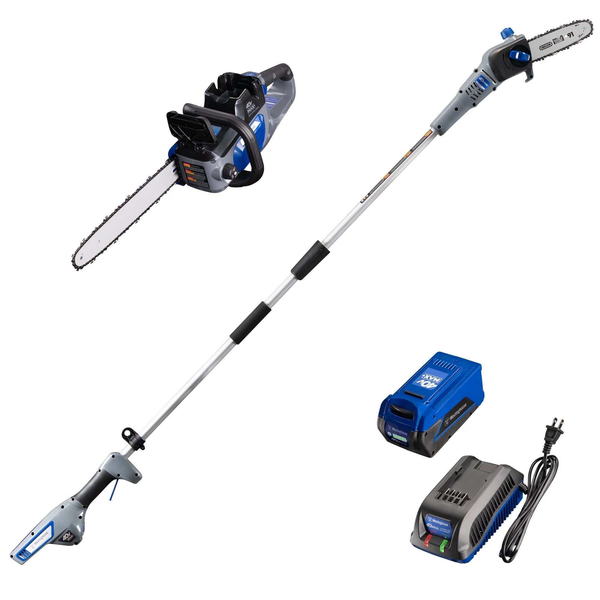 Westinghouse 40V Cordless Chainsaw and Pole Saw, 2.0 Ah Battery and Charger Included