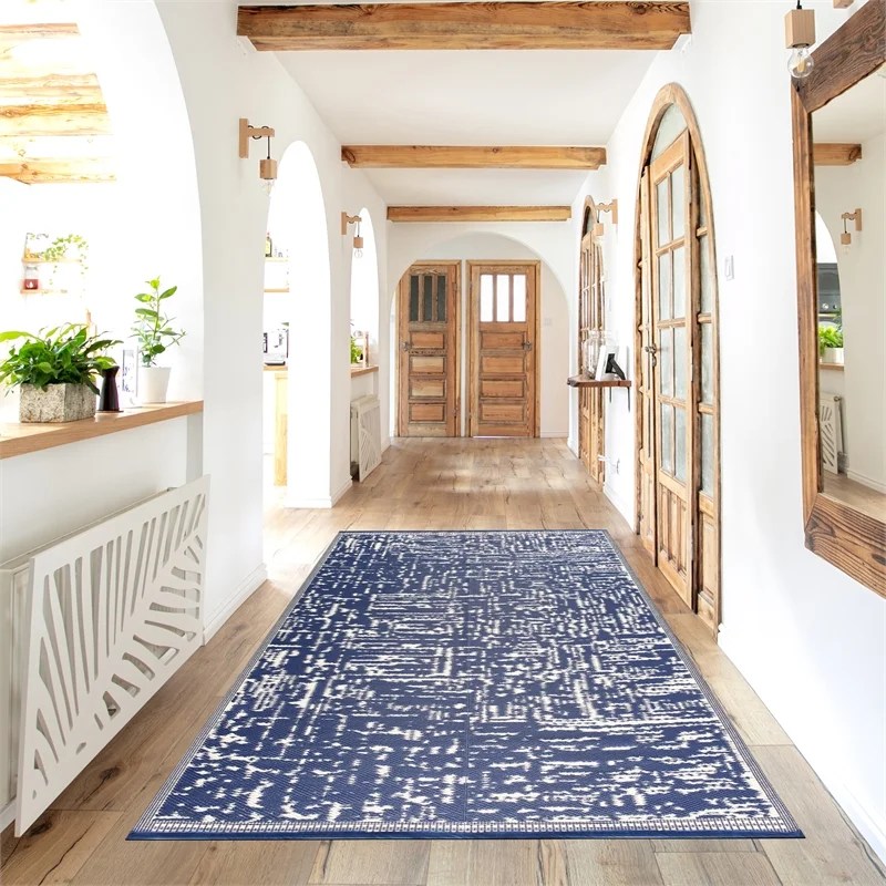 Outdoor Reversible Area Rug 4x6 Ohio Blue White