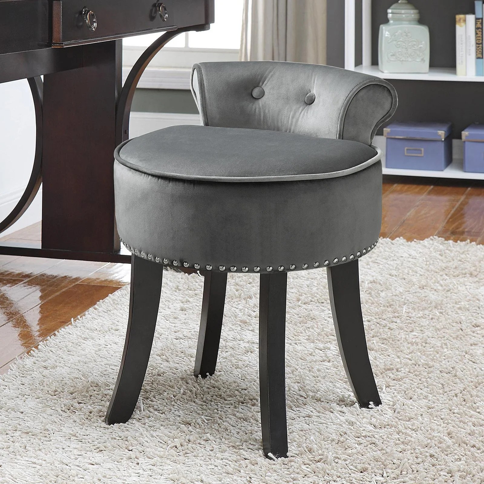 Inspired Home Elenna Velvet Contemporary Vanity Stool