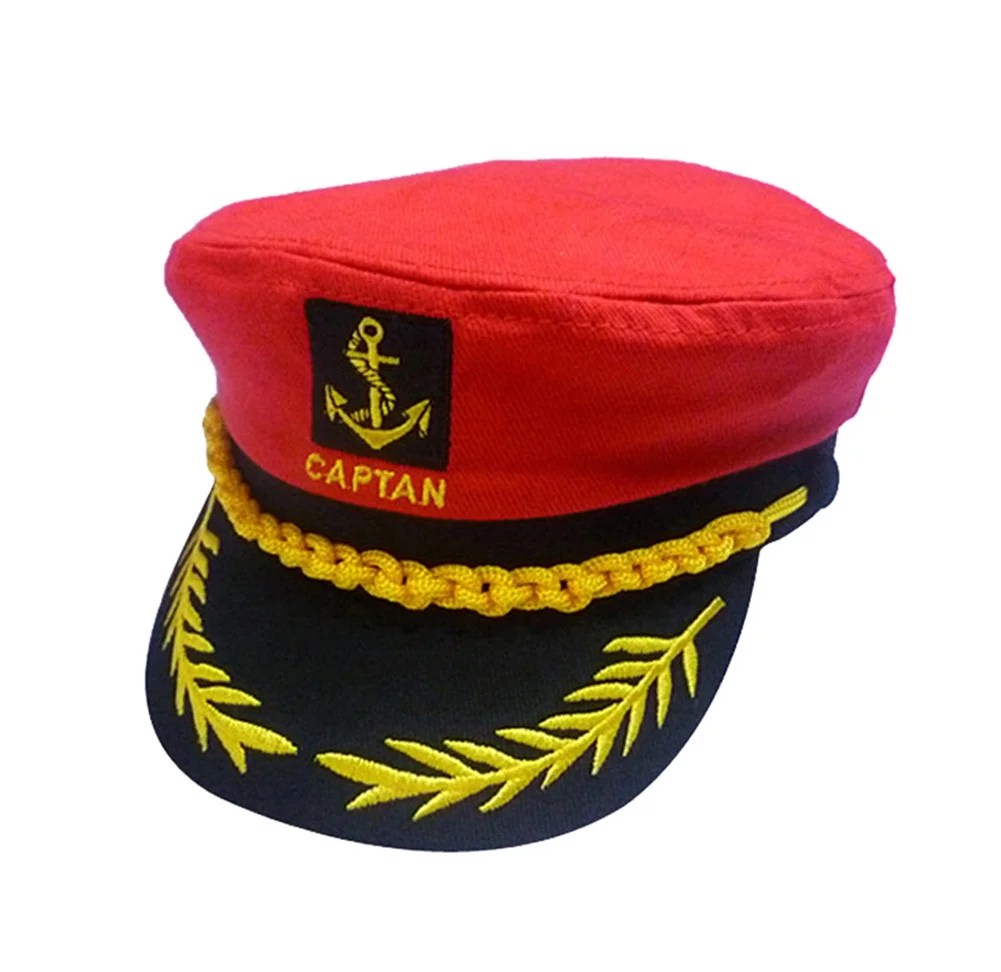 Adult Captains Hat Yacht Cap, Red