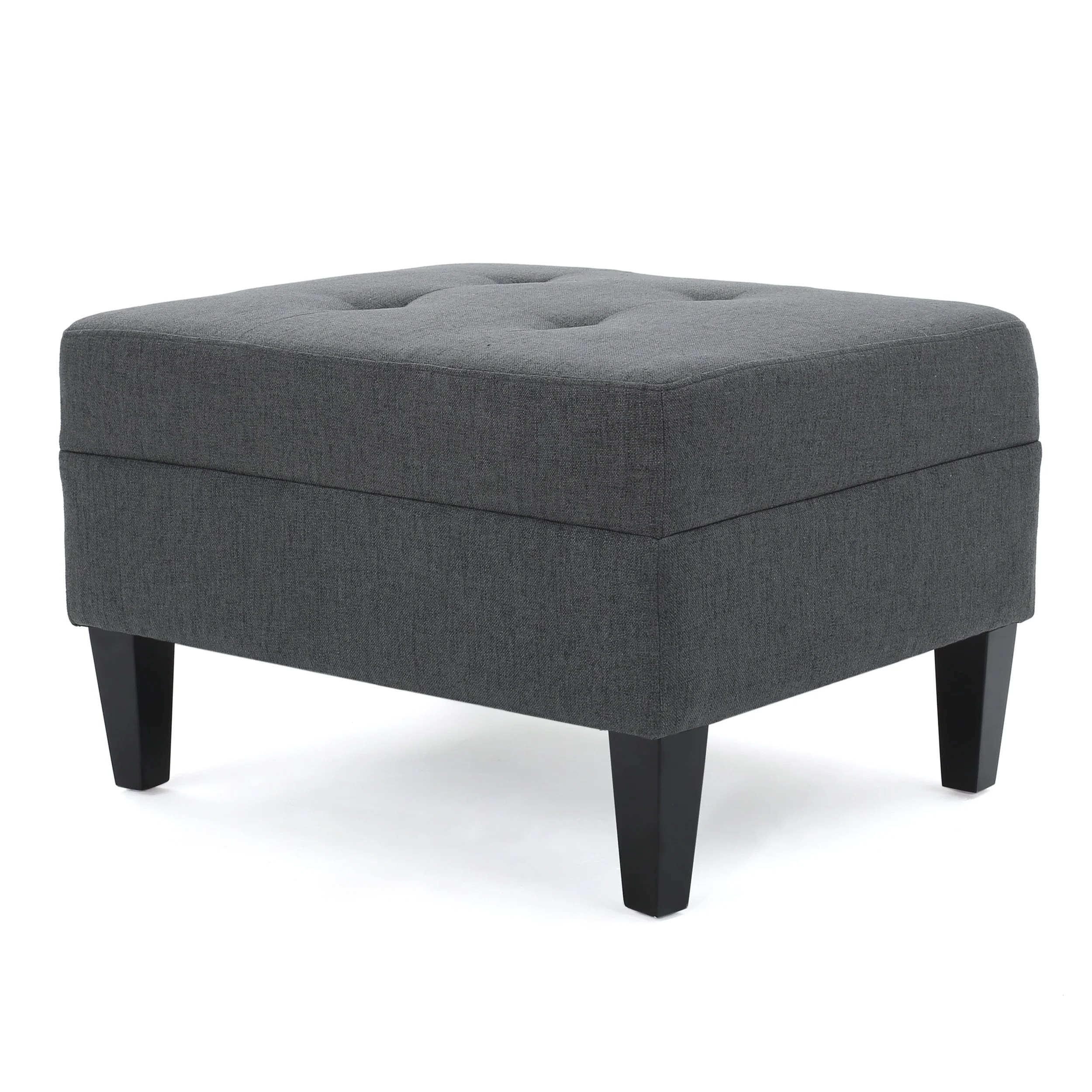 Noble House Sofija Fabric Tufted Ottoman, Dark Grey