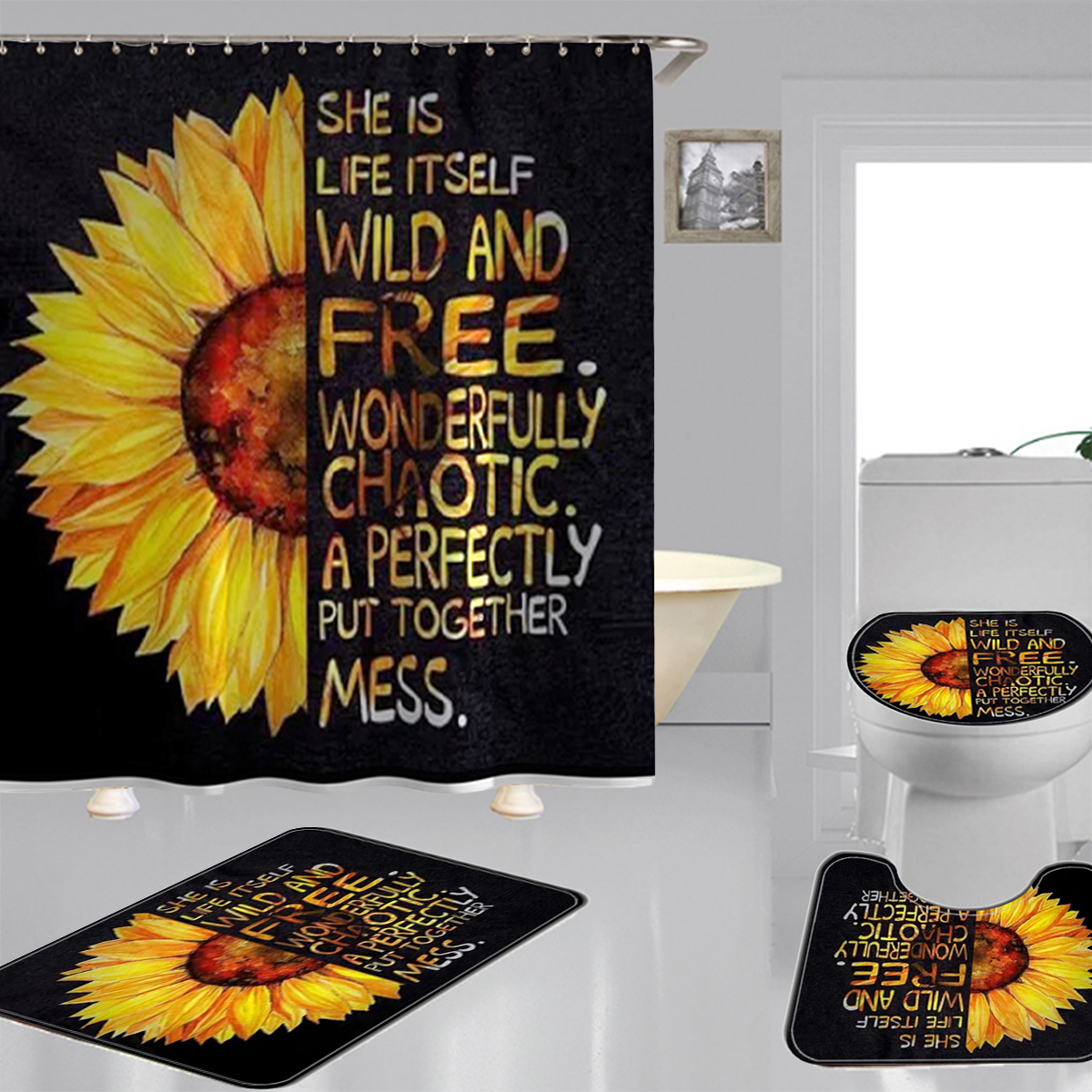 KUDOSALE 1 Piece Sunflower Polyester Bathroom Linen Set