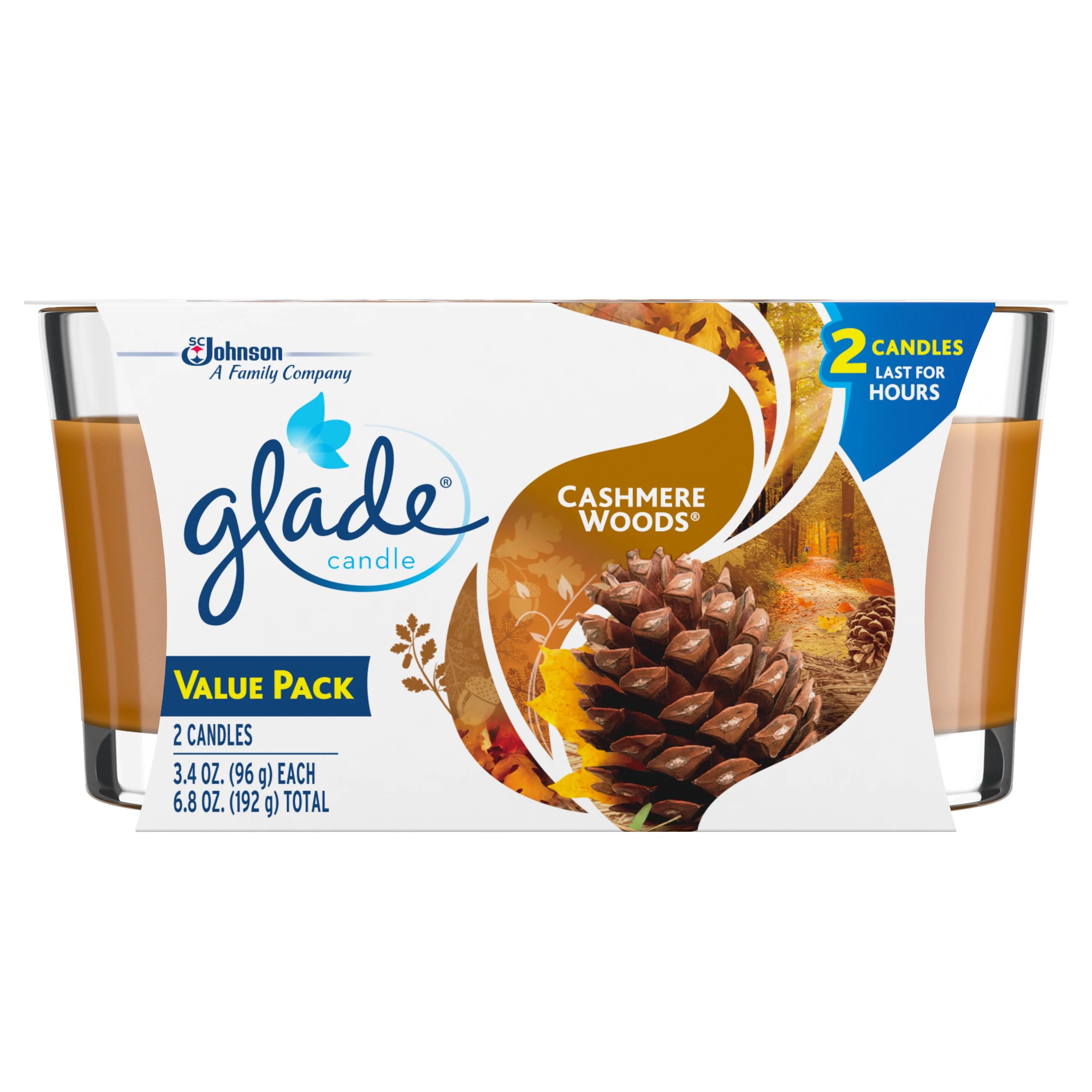 Glade Jar Candle Air Freshener, Cashmere Woods, 2 candles, 6.8 oz