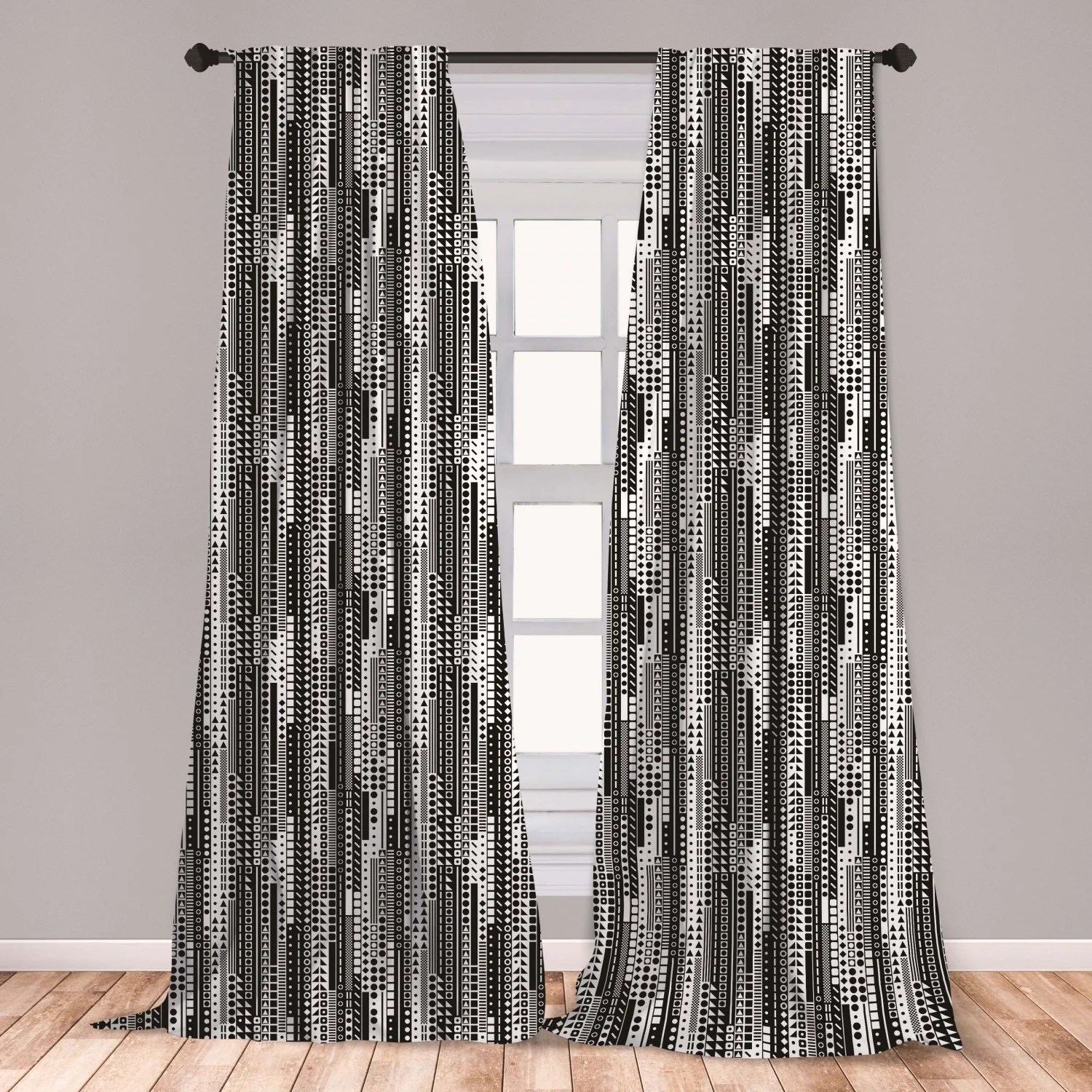 Black and White Curtains 2 Panels Set, Modern Geometric Square Triangle Black and White Curtains 2 Panels Set, Modern Geometric Square Triangle