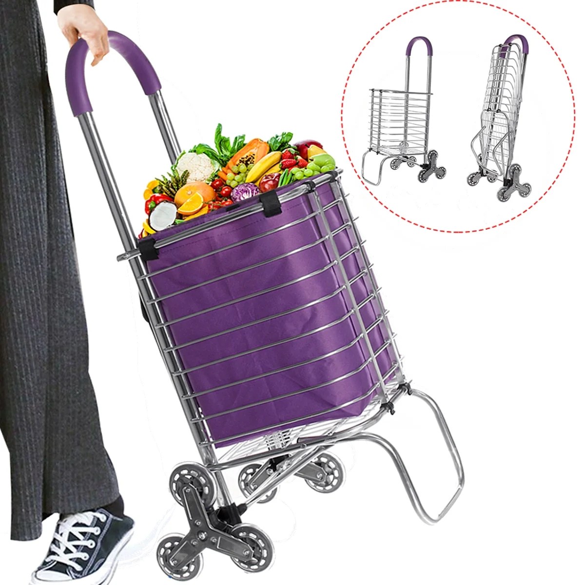 Foldable Shopping Portable Grocery Market Laundry Cart+inner bag +2
