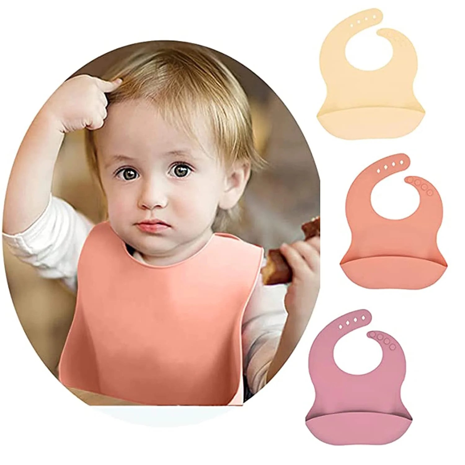 Silicone Bibs For Babies & Toddle 3PCs/Set Soft Waterproof Bibs For Girl,Adjustable Feeding Bib