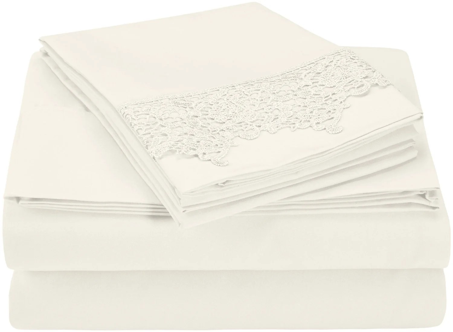 Impressions Solid Kingly Lace Embroidered Sheet Set