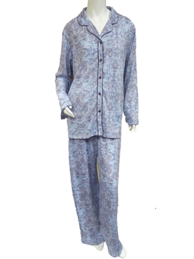 Nicole Miller Nicole Miller Womens Blue Paisley Pajamas Button Front