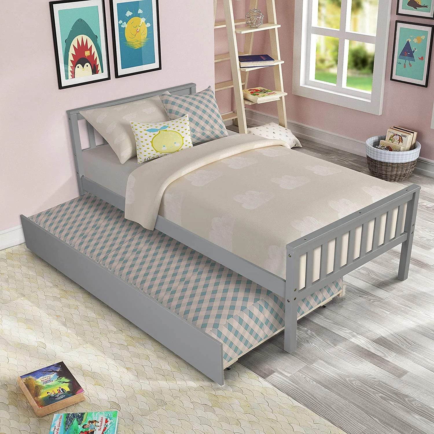 Twin Platform Bed with Trundle, Sweden Solid Pine Wood Twin Platform Twin Platform Bed with Trundle, Sweden Solid Pine Wood Twin Platform