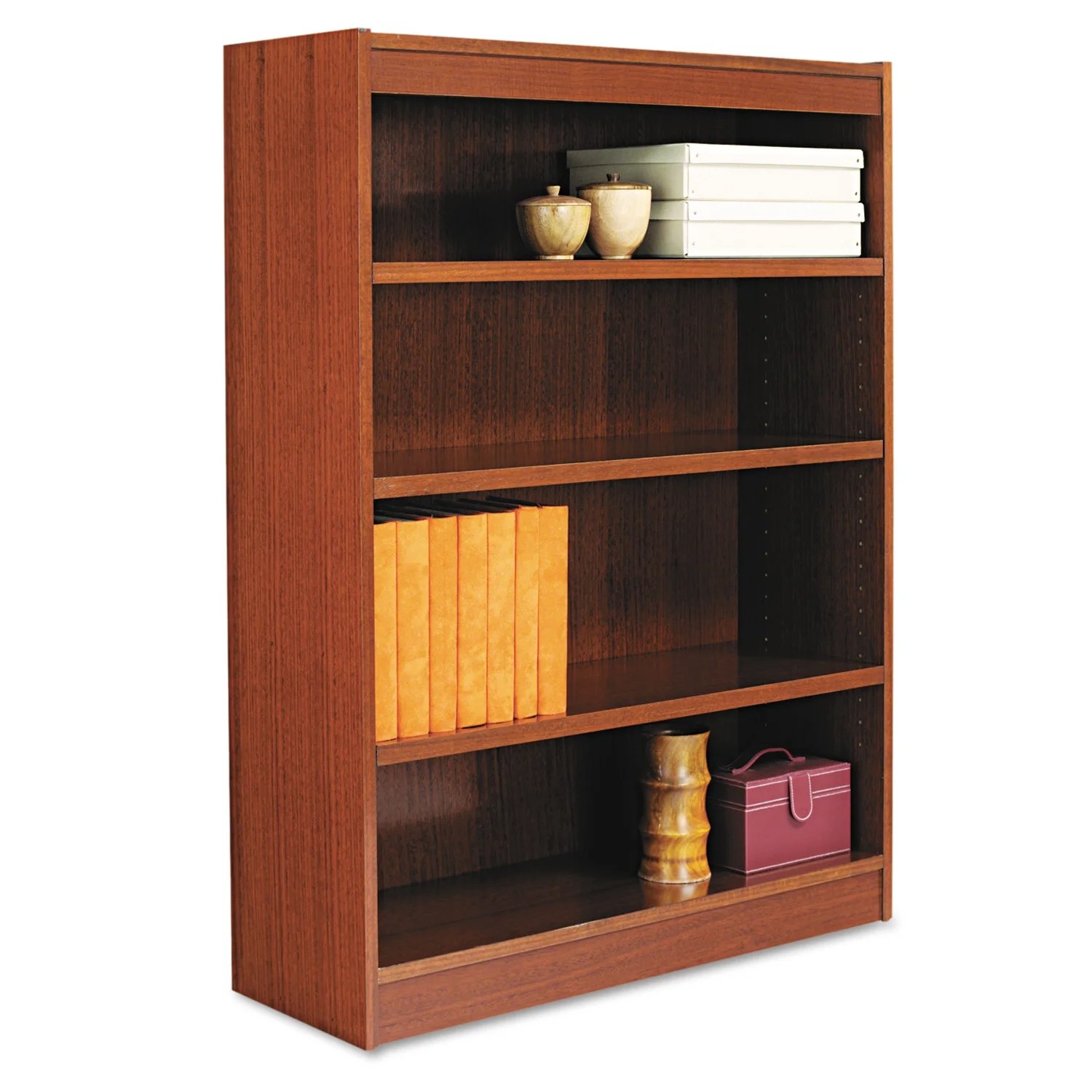 Alera Square Corner Wood Bookcase, FourShelf, 355/8w x