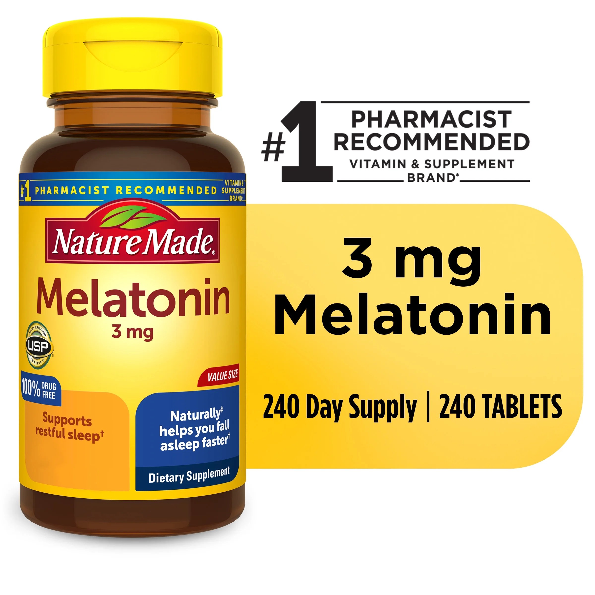 Nature Made Melatonin 3 mg Tablets, Dietary Supplement for Restful