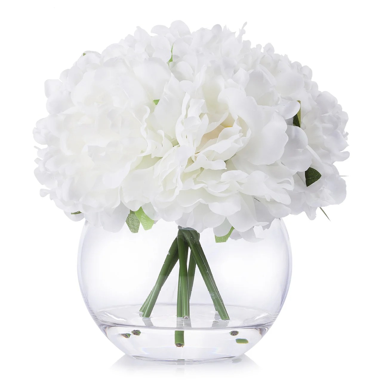 Enova Home Artificial Peony Flower Arrangement in Clear Glass Vase With