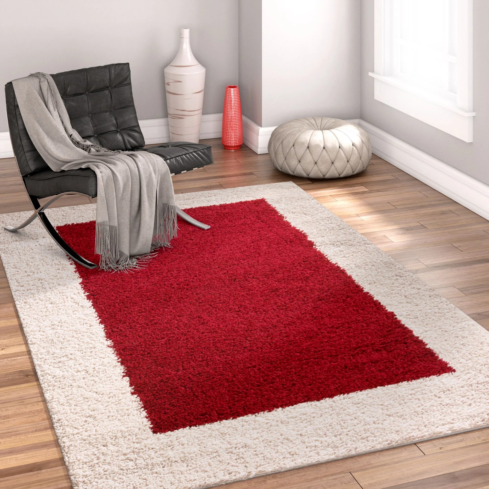 Porta Border Modern Geometric Shag 7x10 (6'7'' x 9'10'') Area Rug Red