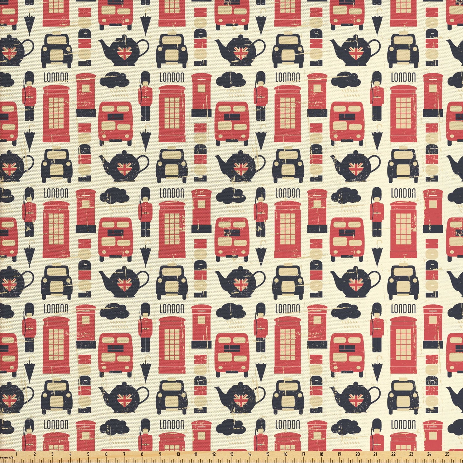 London Fabric by The Yard, Grunge Looking Vintage Traditional Theme