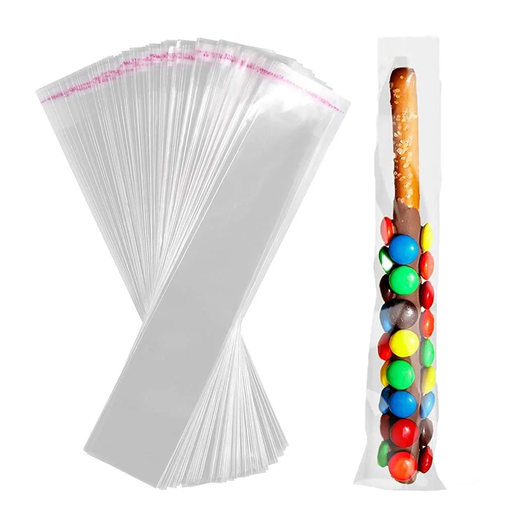 Heshun 100 Pcs Self Sealing Cellophane Bags 2x10 Inches Clear Pretzel