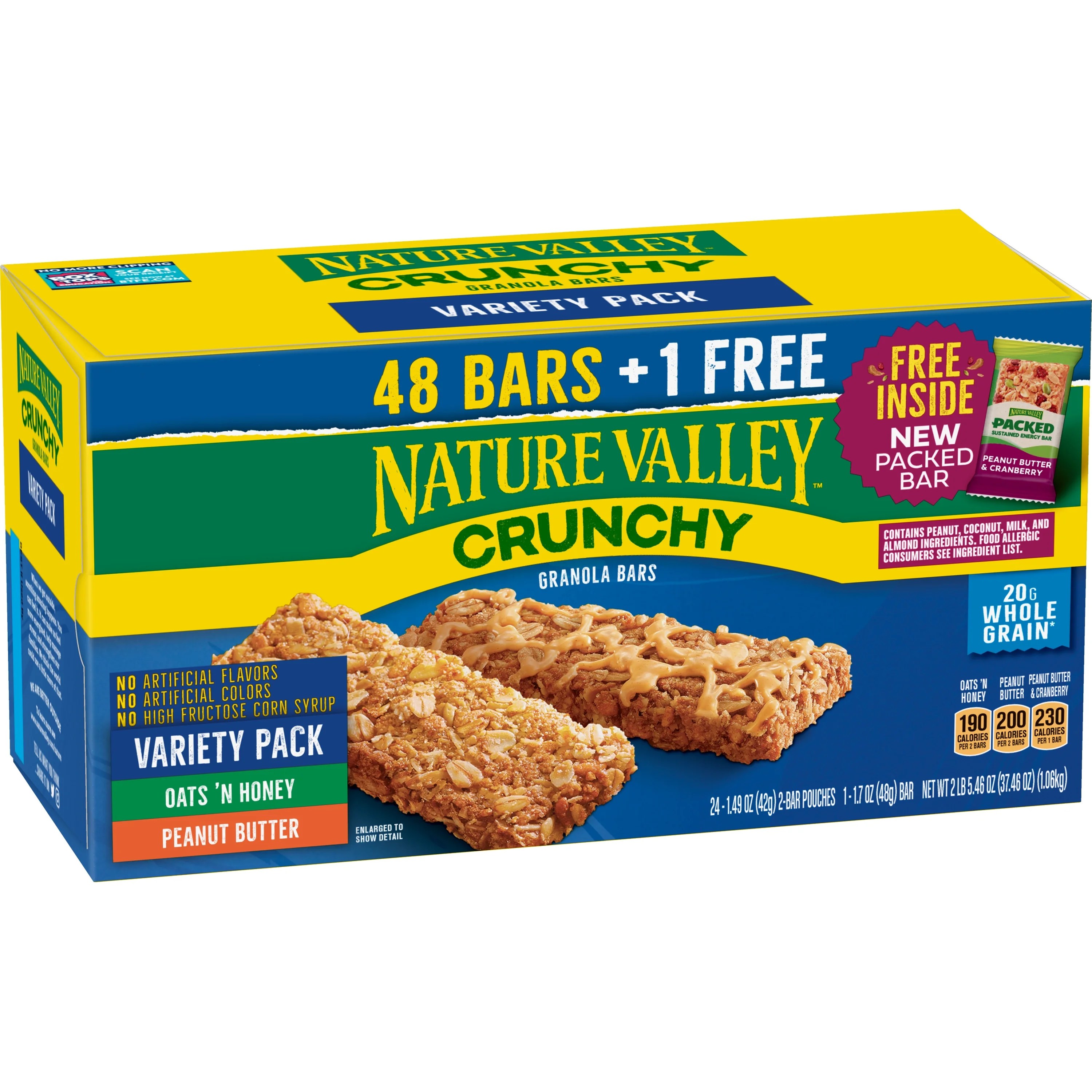 Nature Valley Crunchy Granola Bar, Variety Pack, 48 Bars + Free Packed