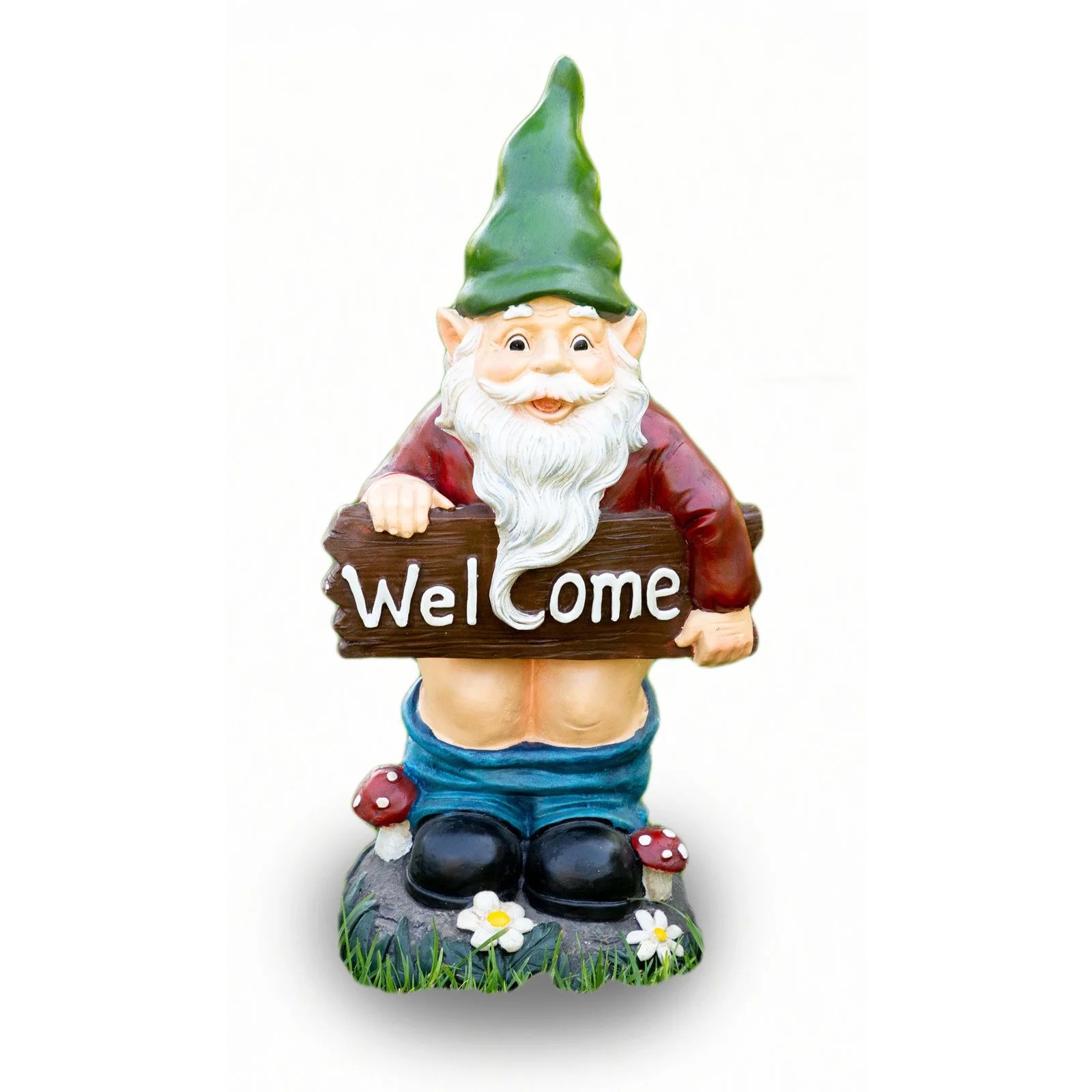Alpine Mooning Gnome with Pants Down Statue, 22 Inch Tall
