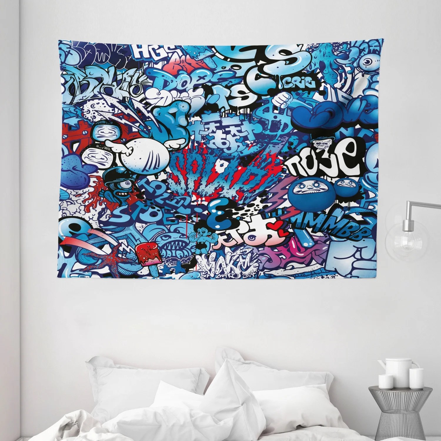 Modern Decor Tapestry, Teenager Style Image Wall Street Graffiti Modern Decor Tapestry, Teenager Style Image Wall Street Graffiti