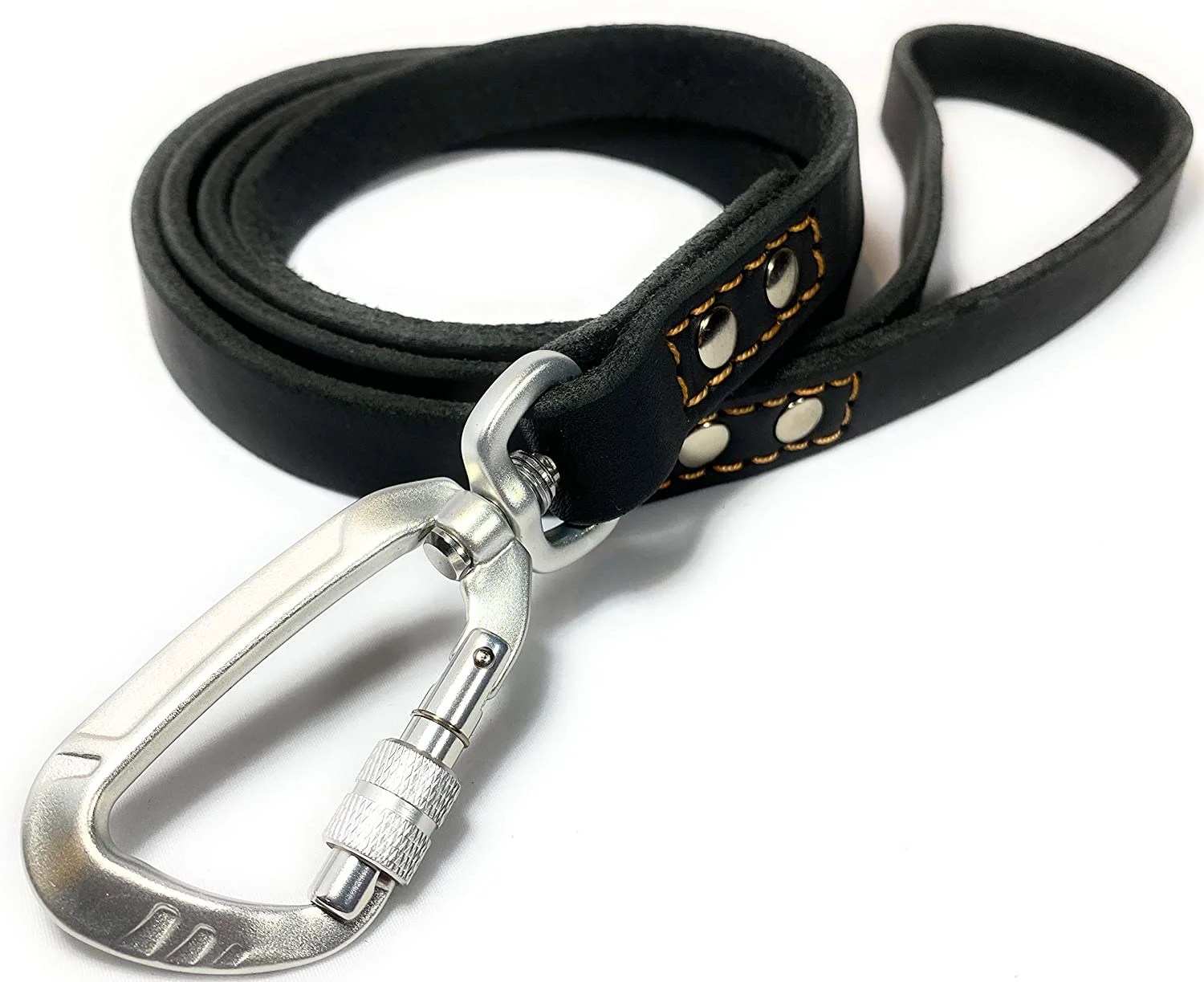 Enthusiast Gear Leather Dog Leash with Locking Carabiner Strong and