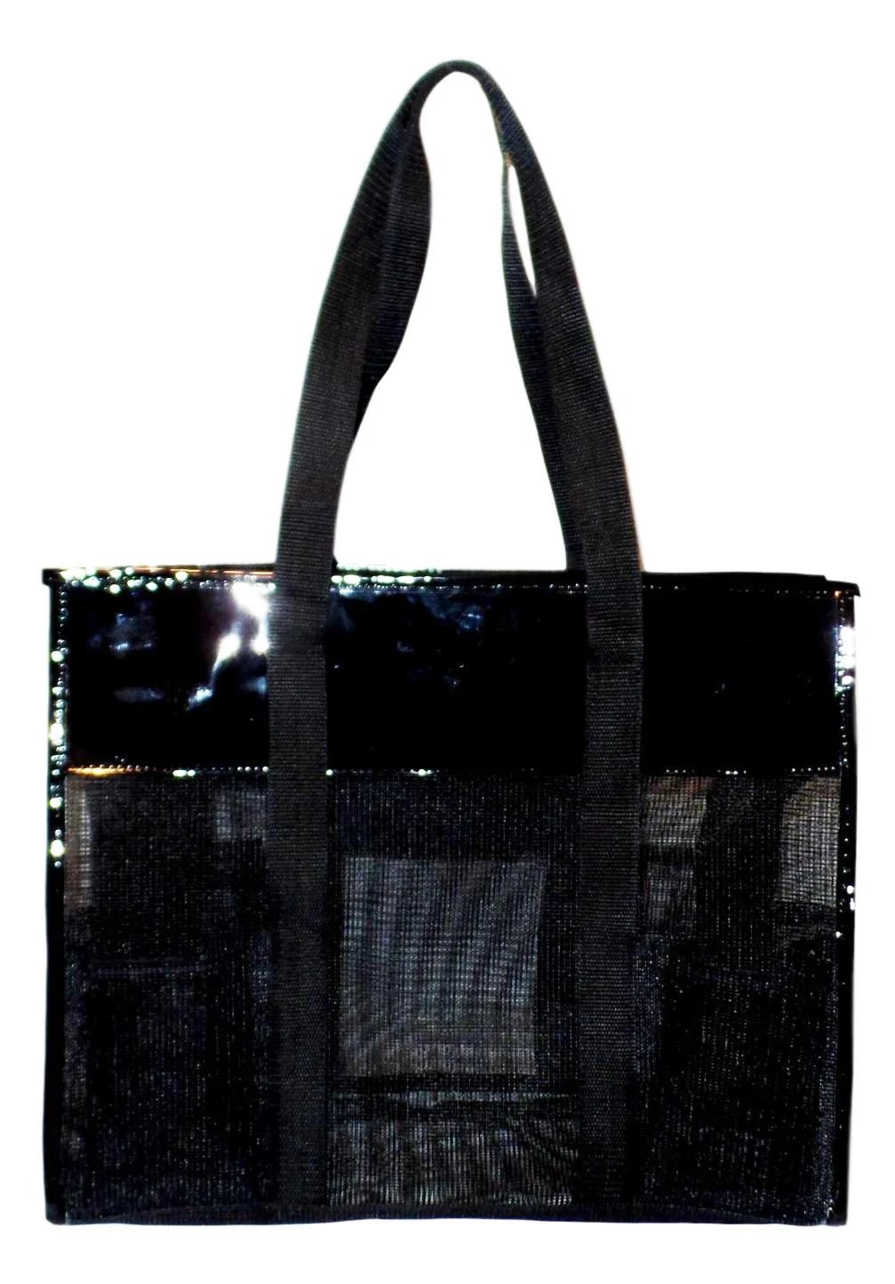 Mesh Shopper Utility Beach Bag Zipper Organizing Tote bag Black