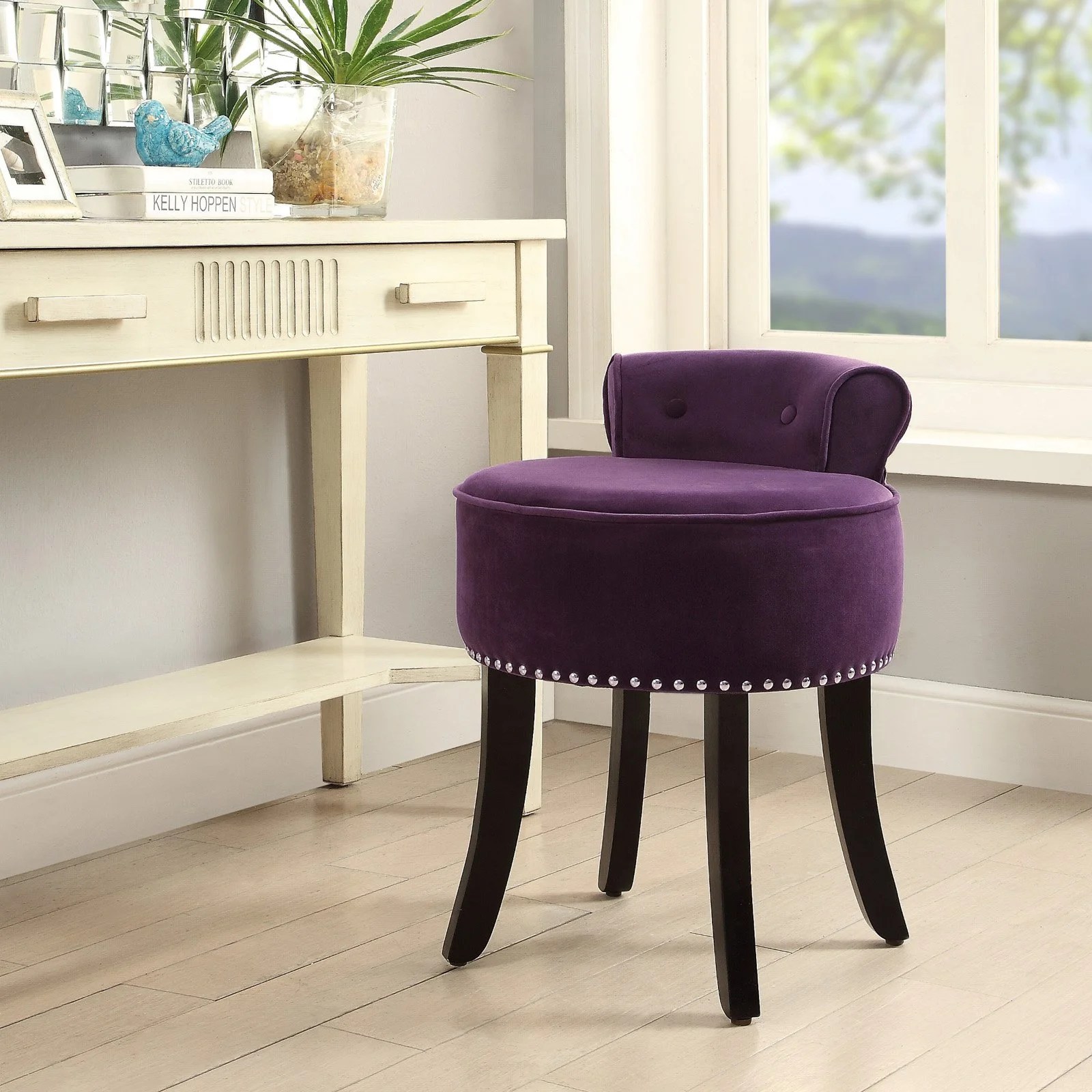 Inspired Home Elenna Velvet Contemporary Vanity Stool