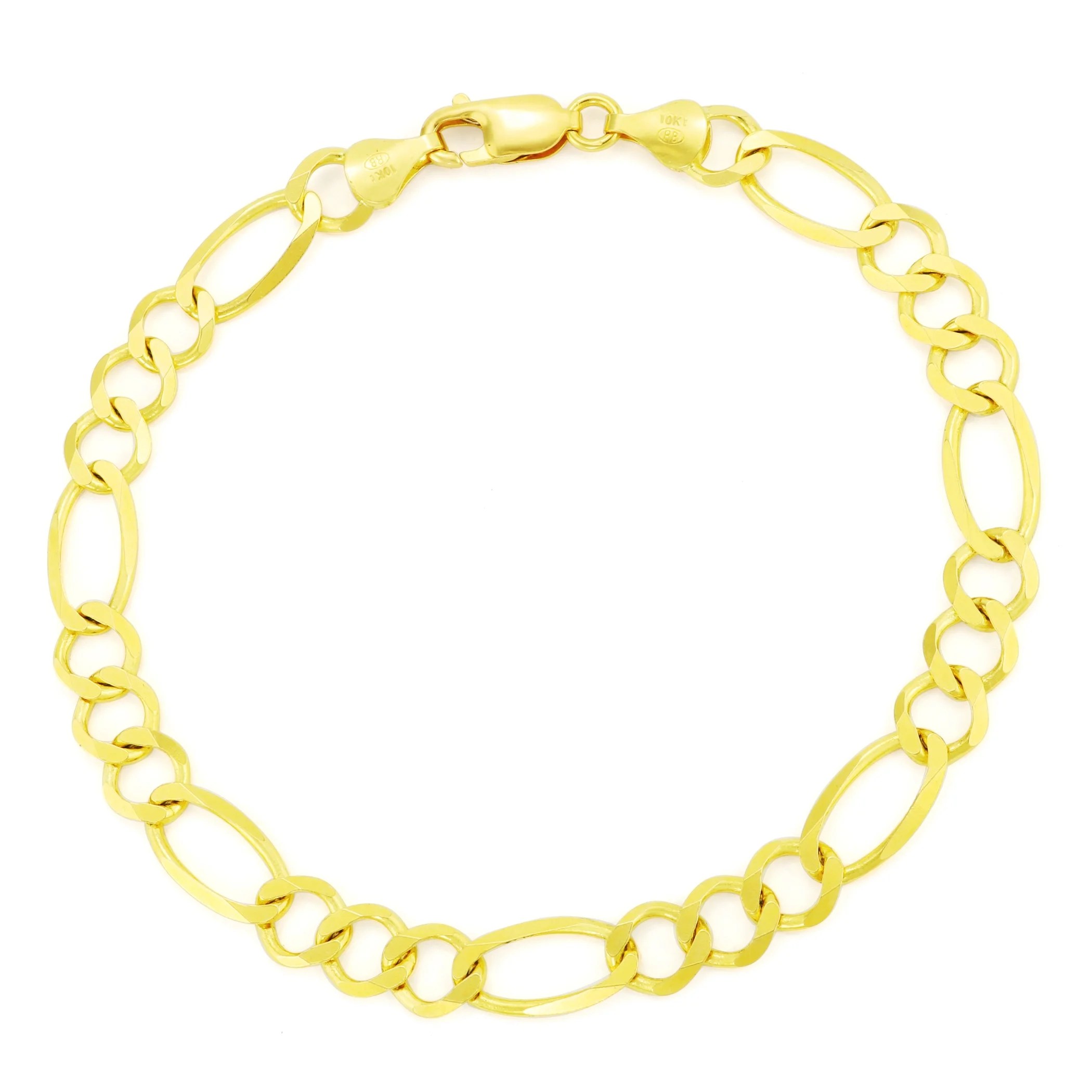 Nuragold 10k Yellow Gold 7.5mm Hollow Italian Figaro Link Chain