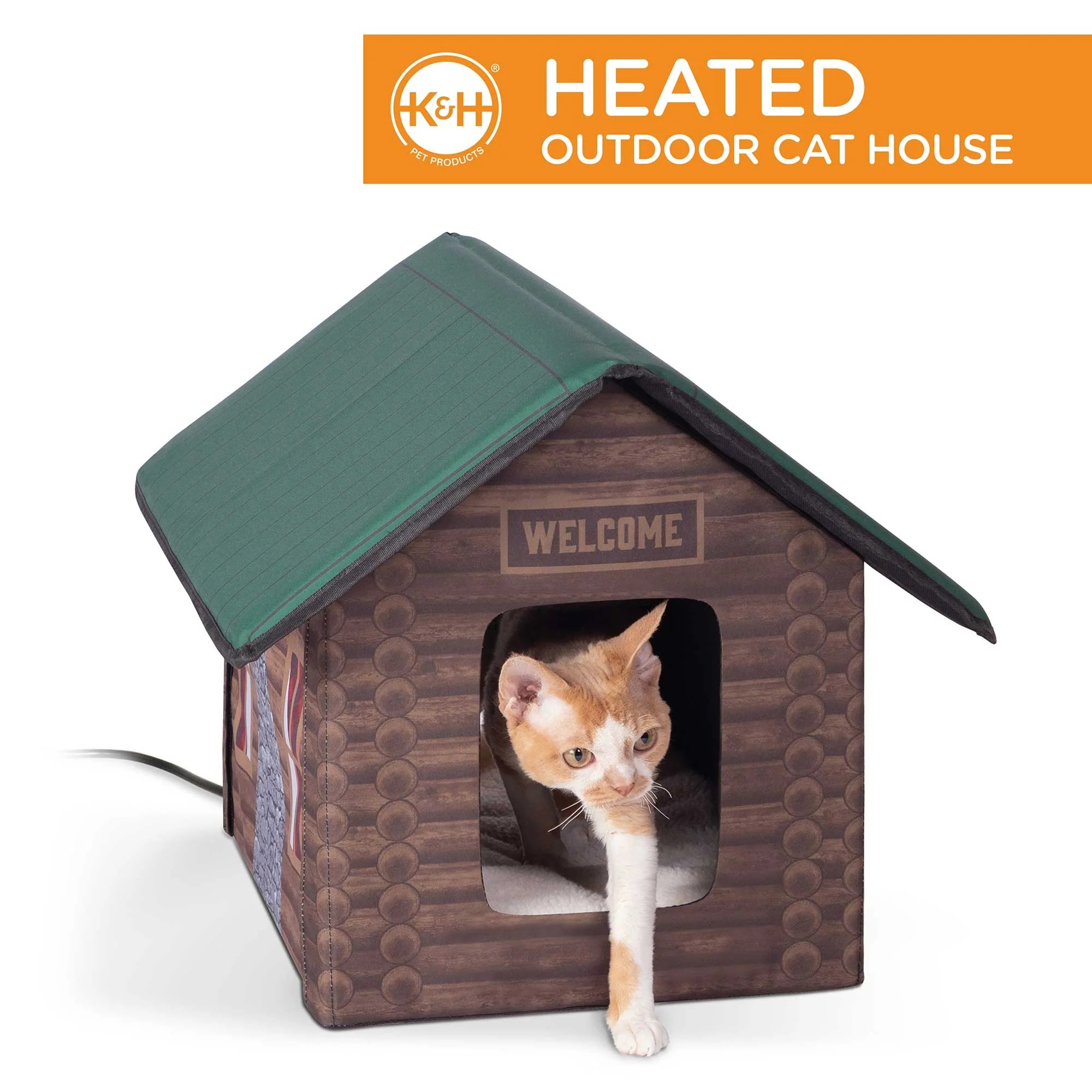 K&H Pet Products Outdoor Heated Kitty House Cat Shelter Log Cabin