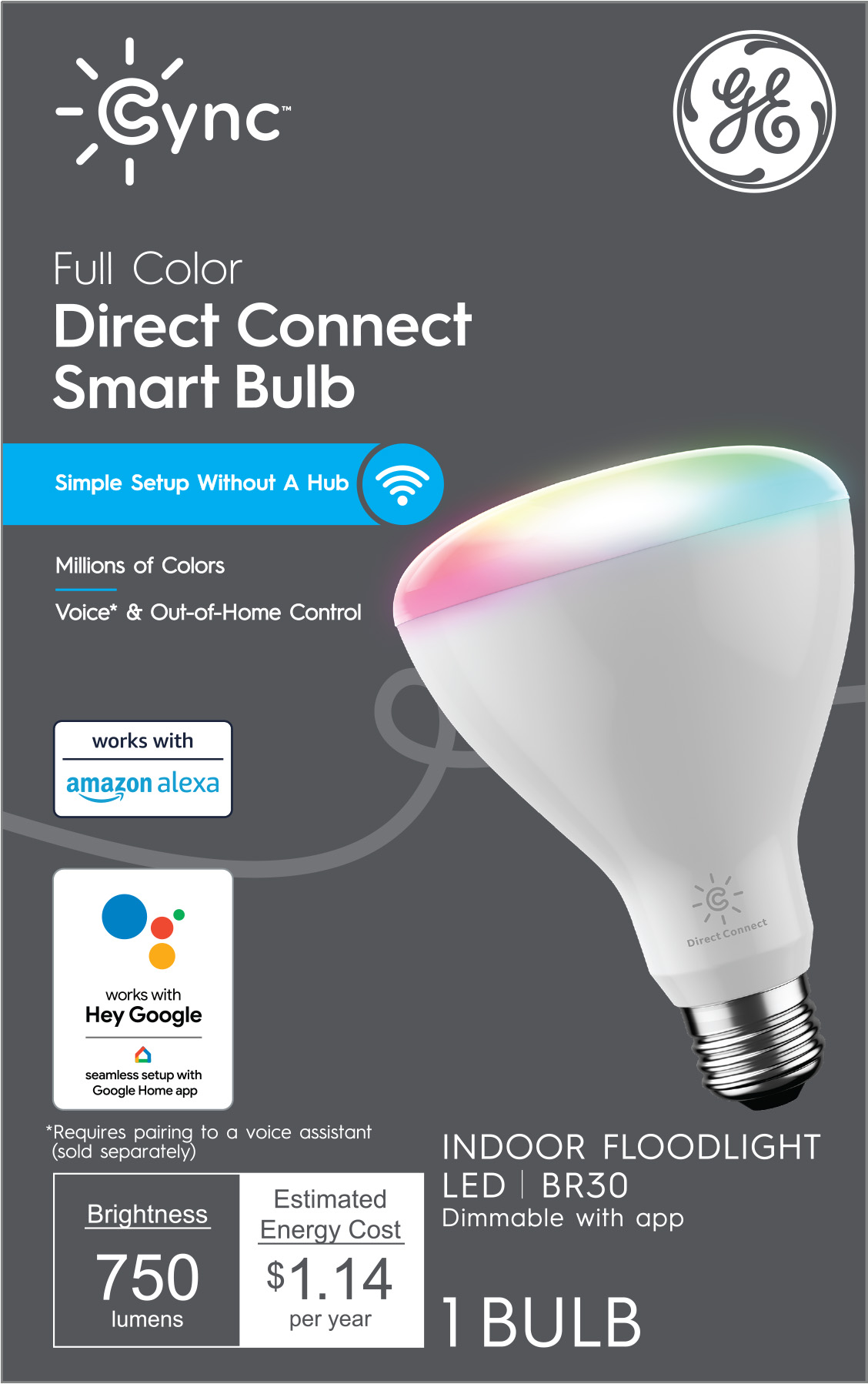 GE CYNC DIRECT CONNECT SMART ALL COLOR BR30 FLOOD LIGHT BULB 1PK