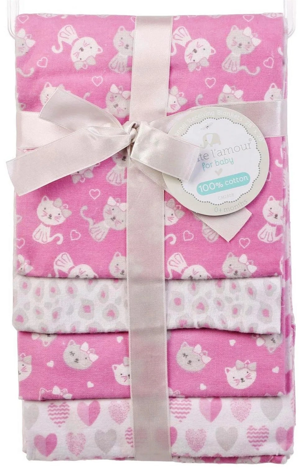 RECEIVING BLANKETS SET 4 COTTON PACK BABY GIRLS PETITE KITTY