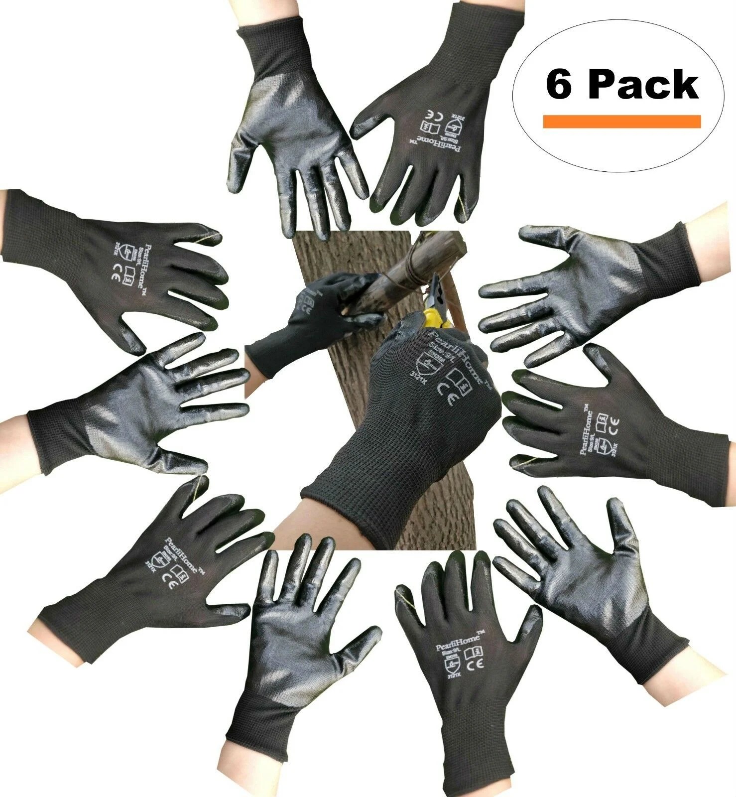 PearliHome Black Nitrile Bulk Work Gloves with grip all purpose