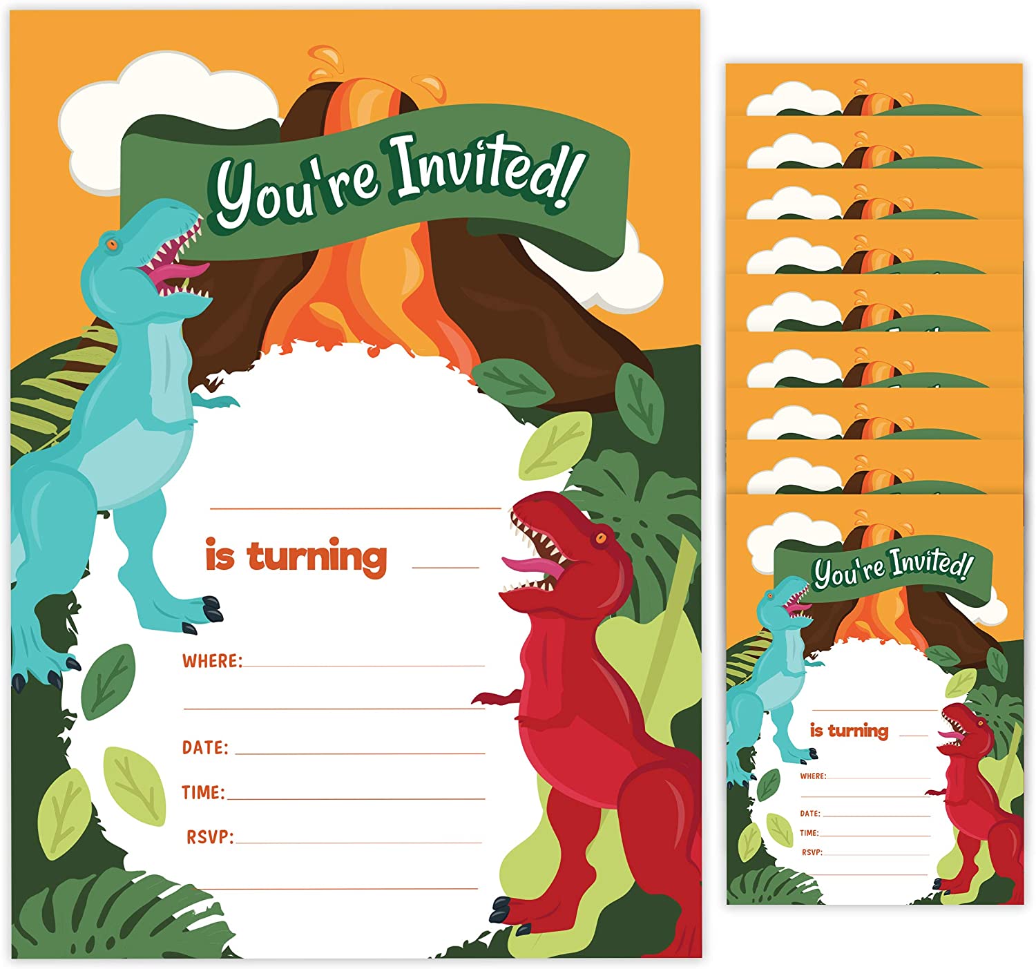 T Rex Style 2 Happy Birthday Invitations Invite Cards (10 Count) With
