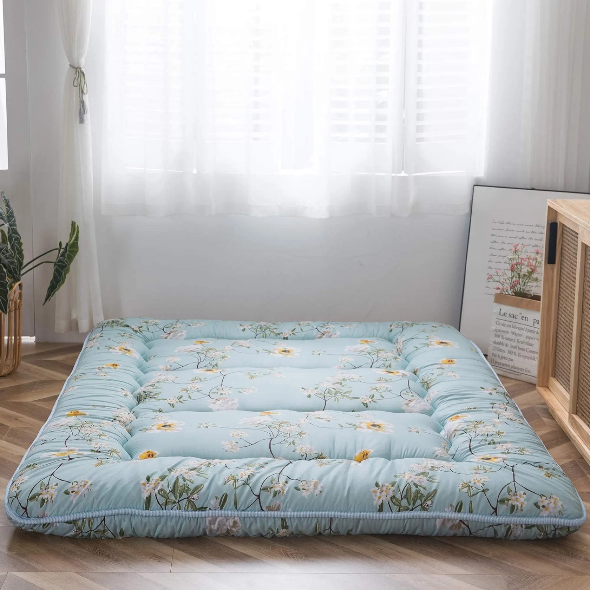 Rustic Floral Korean Floor Mattress Japanese Futon Mattress, Memory