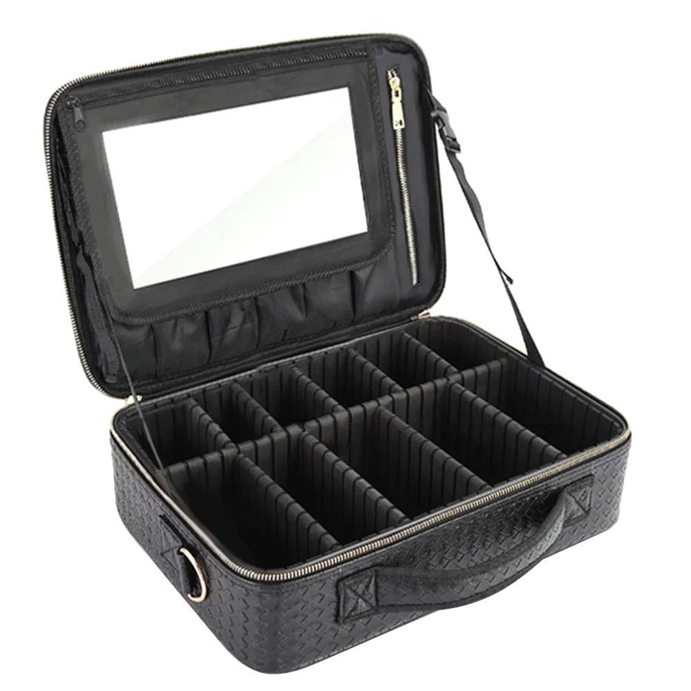 Professional Makeup Bag With Mirror Partition Organizer Large Capacity