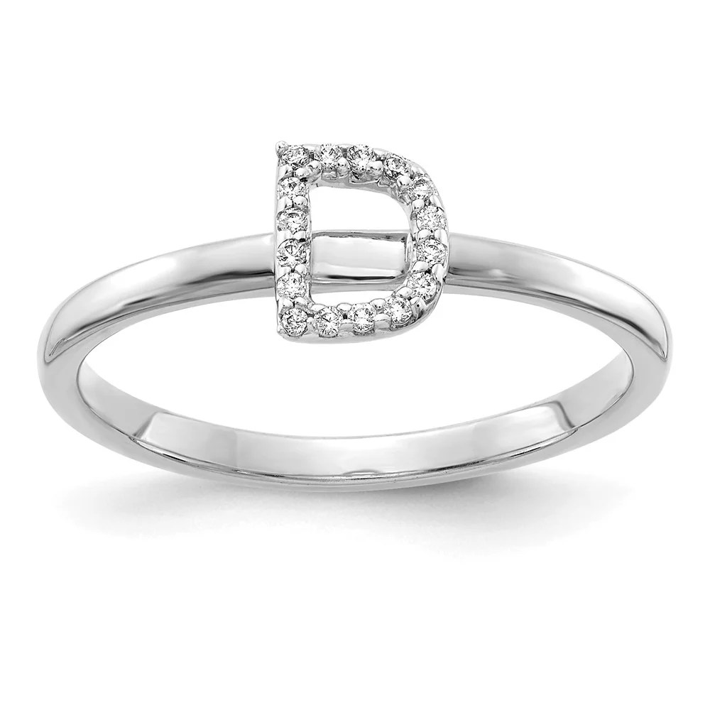 AA Jewels Solid 14k White Gold Diamond Initial Letter D Ring Band