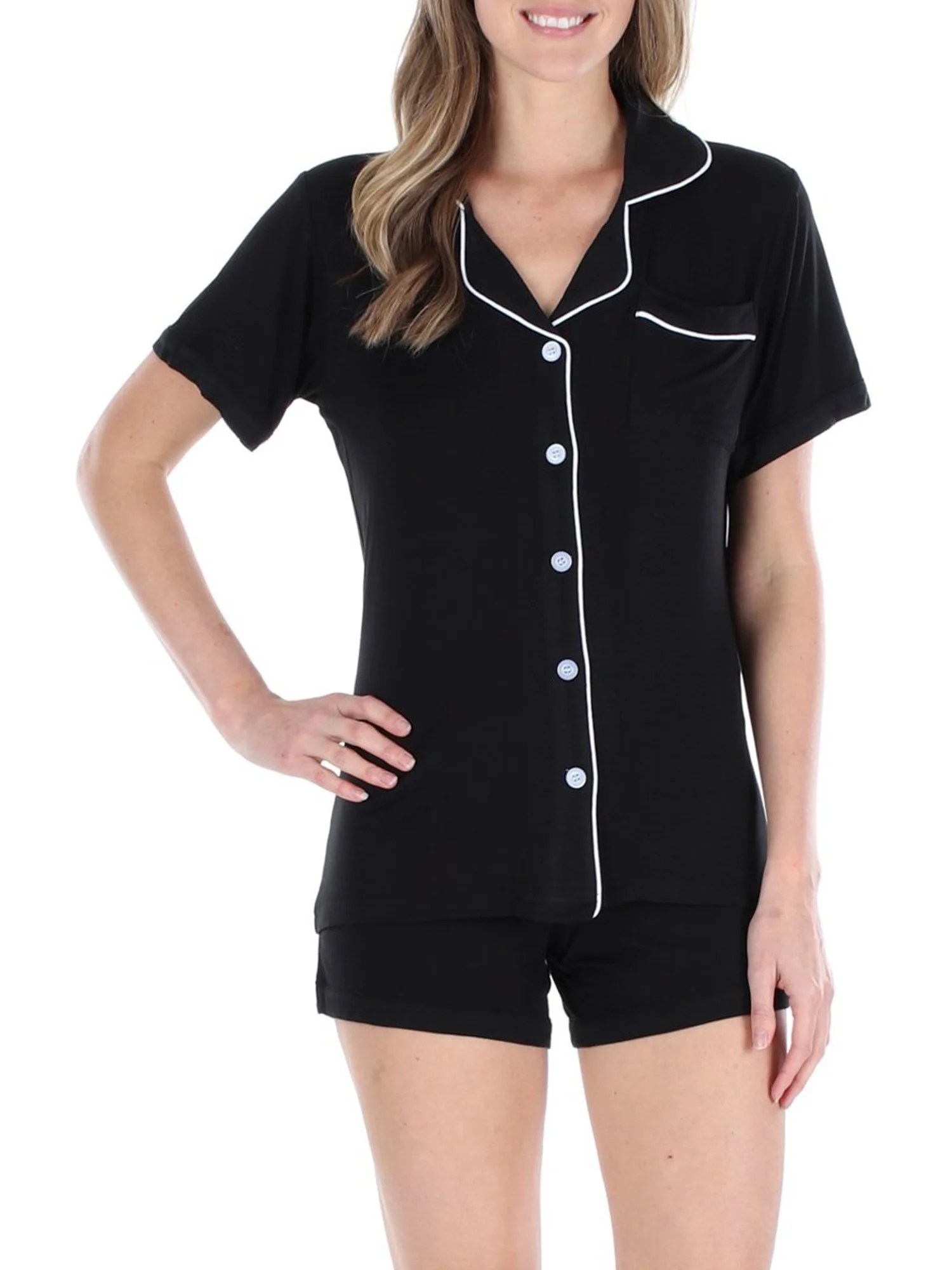 Sleepyhead Sleepyheads Women's Jersey Short Sleeve ButtonUp Top and