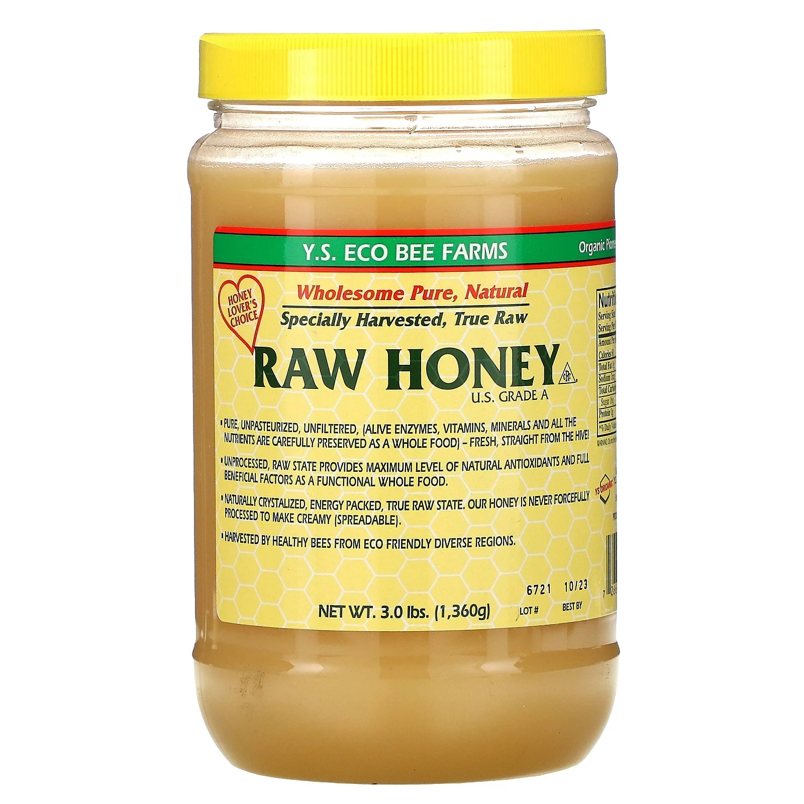 Y.S. Eco Bee Farms Raw Honey, 3.0 lbs (1,360 g) Walmart