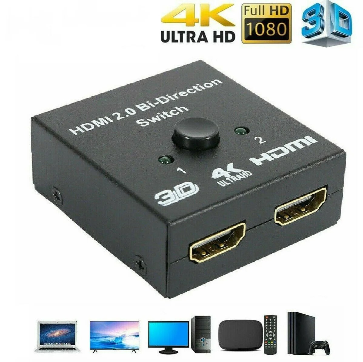 HDMI Switch 4K HDMI SplitterAluminum BiDirectional HDMI Switcher 2