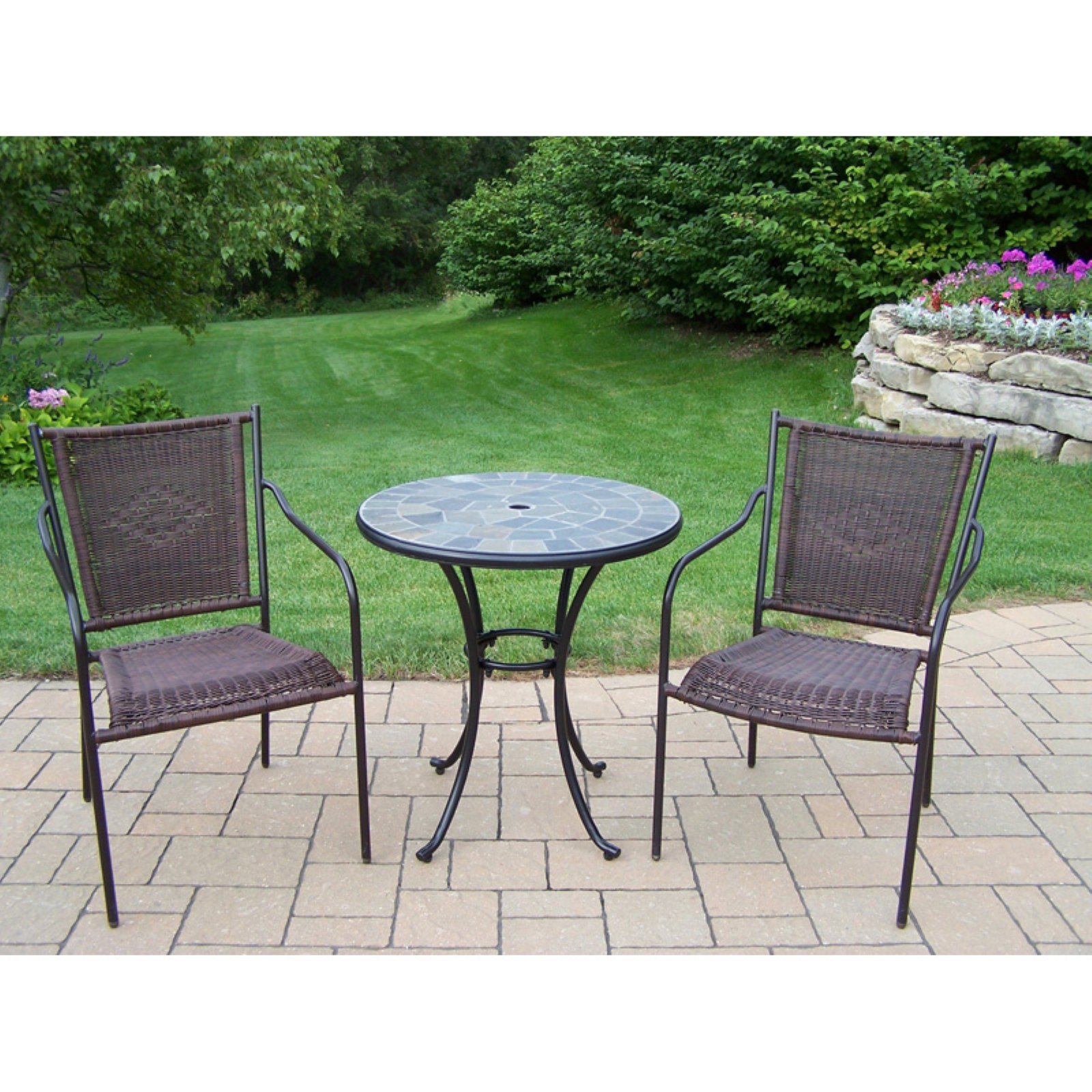 Oakland Living Stone Art Wicker Patio Bistro Set